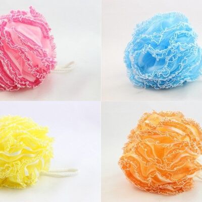 Net sponge with cord white, 40g, 4 colors assorted