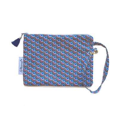 Azure feather cotton wristlet pouch