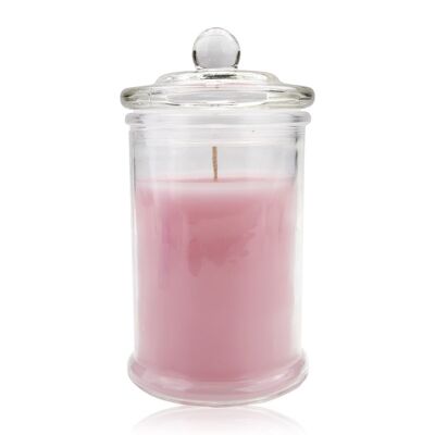 Candela profumata in vetro con coperchio, 230g, rosa