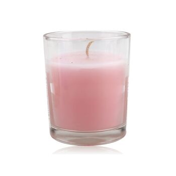 Bougie parfumée dans verre, 130g, 7 x 8,5cm, senteur : rose, Fa