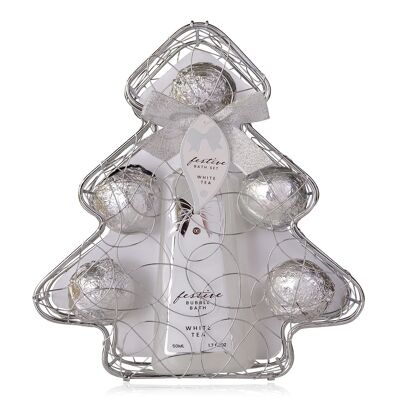 Coffret cadeau FESTIF dans un panier métallique avec bain moussant et bombes de bain