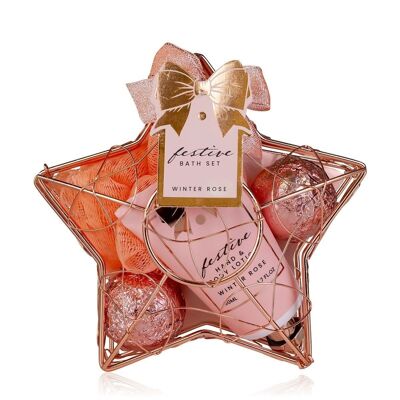 Bath set FESTIVE in star-shaped wire basket,