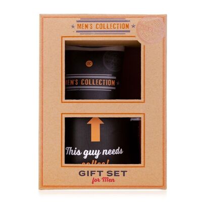 MEN'S COLLECTION gift set in a kraft paper gift box with shower gel and coffee mug "This guy needs coffee!"