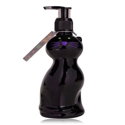 Hand soap HAPPY HALLOWEEN in cat-shaped pump dispenser, soap dispenser with liquid soap