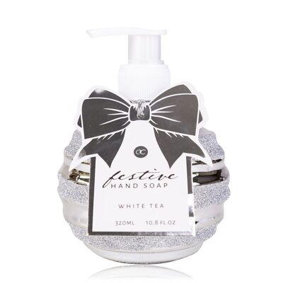 Hand soap FESTIVE in pump dispenser with glitter, 320ml, White Tea, soap dispenser with liquid soap