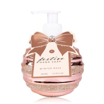 Savon à main FESTIVE en distributeur à pompe avec paillettes, rose d'hiver, distributeur de savon avec savon liquide