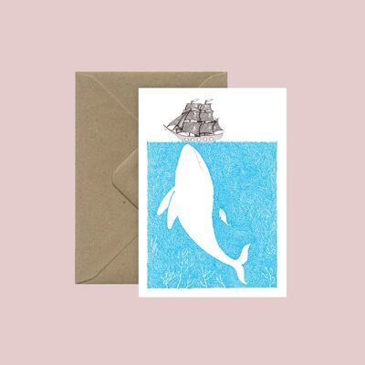 Carte postale Baleine - avec enveloppe recyclée et sachet transparent biodégradable