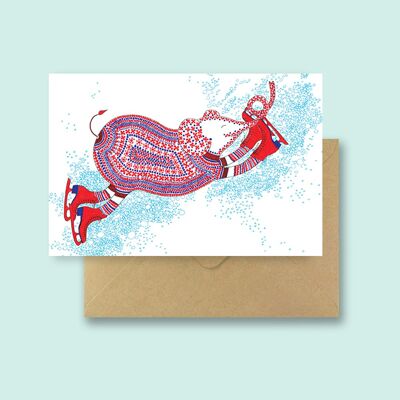 Patinating Elephant Christmas card - made in France - with recycled envelope and transparent biodegradable bag