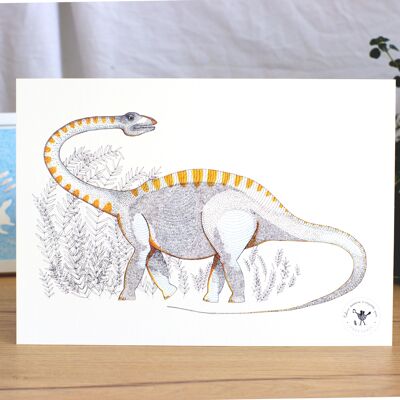 LARGE A3 POSTER Diplodocus dinosaur - made in France - Handmade