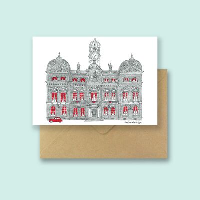 Lyon City Hall card - with recycled envelope and transparent biodegradable bag