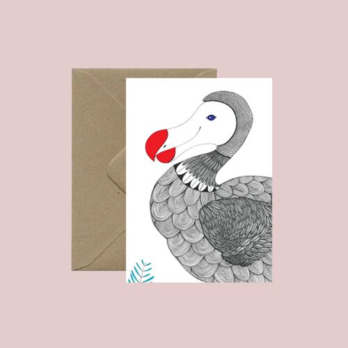 Carte postale Dodo - avec enveloppe recyclée et sachet transparent biodégradable