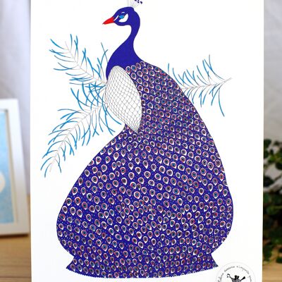 LARGE A3 Peacock POSTER - 30x40 cm - made in France - handmade