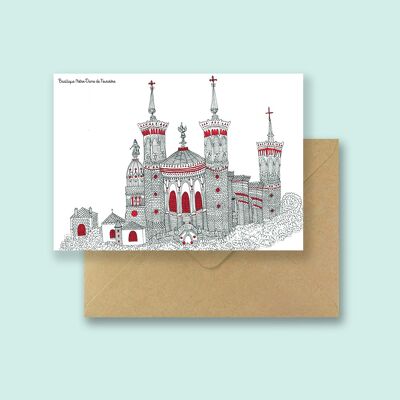 Notre-Dame de Fourvière Basilica card - with recycled envelope and transparent biodegradable bag