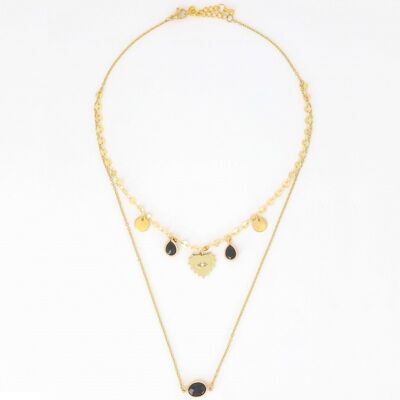 Collier As de Coeur Noir Doré