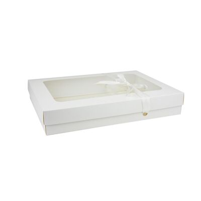 Pack of 12 White Kraft Box with Clear Lid and Ivory Ribbon