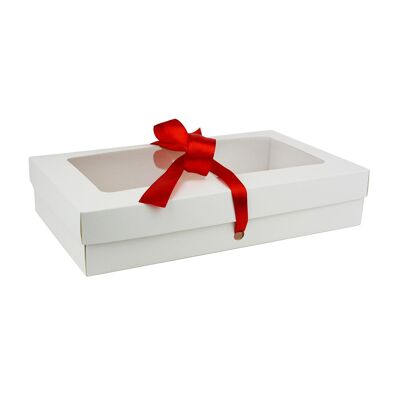 Pack of 12 White Kraft Box with Clear Lid and Red Ribbon