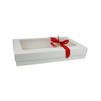 Pack of 12 White Kraft Box with Clear Lid and Red Ribbon