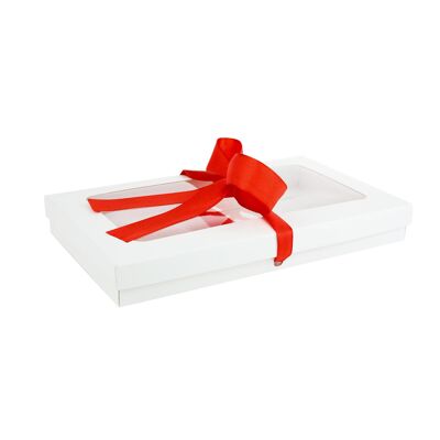 Pack of 12 White Kraft Box with Clear Lid and Red Ribbon
