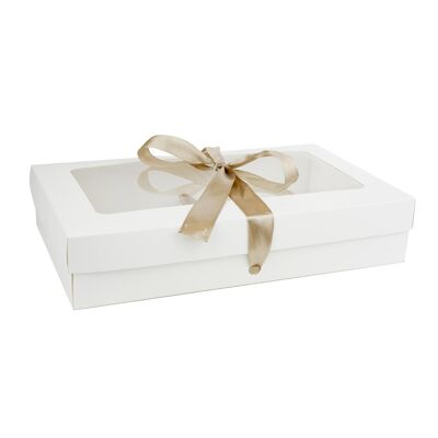 Pack of 12 White Kraft Box with Clear Lid and Satin Ribbon