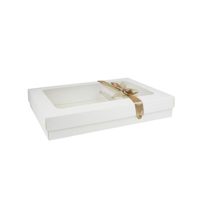 Pack of 12 White Kraft Box with Clear Lid and Satin Ribbon