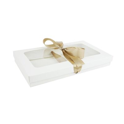 Pack of 12 White Kraft Box with Clear Lid and Satin Ribbon