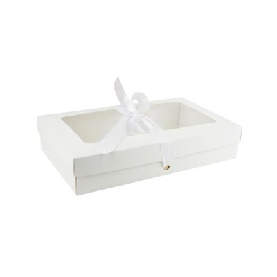 Paquete de 12 Cajas Kraft Blancas con Tapa Transparente y Cinta Blanca