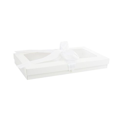 Pack of 12 White Kraft Box with Clear Lid and White Ribbon