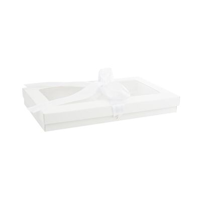 Pack of 12 White Kraft Box with Clear Lid and White Ribbon