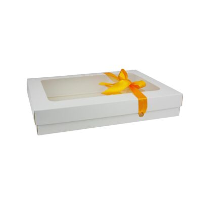 Pack of 12 White Kraft Box with Clear Lid and Yellow Ribbon