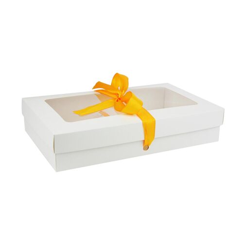 Pack of 12 White Kraft Box with Clear Lid and Yellow Ribbon