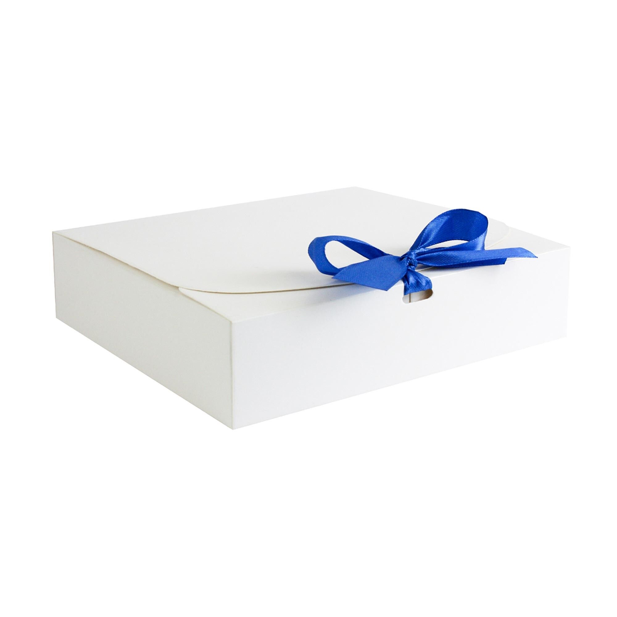 Confezione da 12 scatole Kraft bianche con fiocco blu scuro
