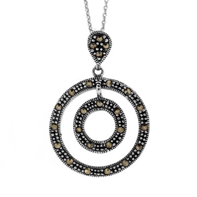 Pendentif double rond en marcassite avec chaîne trace de 18" et boîte de présentation