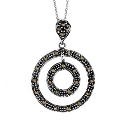 Double Round Marcasite Pendant with 18" Trace Chain and Presentation Box
