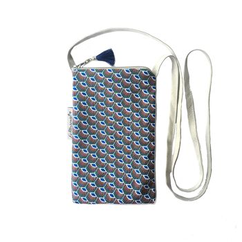 Pochette bandoulière à portable coton plume azur 1