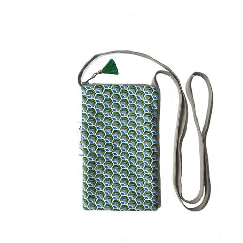 Pochette bandoulière à portable coton plume vert