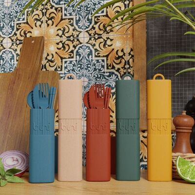 Bini Discovery Pack n°1 - 100 reusable cutlery kits (blue/green/terracotta/yellow/nude)