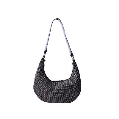 Bolso de mano de noche para mujer, fiesta de graduación, bolso de boda, bolso de mano de mujer con diamantes de imitación de cristal brillante -- MX114, bolso de noche negro