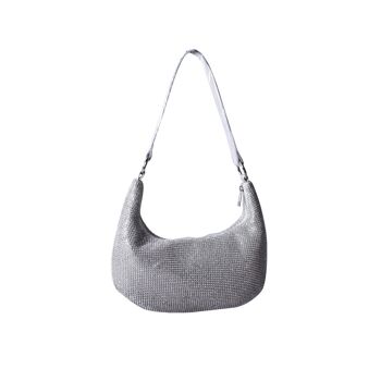 Pochette de soirée pour femmes bal de fin d'année mariage sac à main brillant cristal strass dames sac à main -- MX114 sac de soirée argent 1