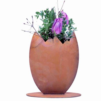 Huevo de pascua para plantar | Figura decorativa de metal para Semana Santa y primavera | decoración de jardines con pátina | 16cm x 15cm