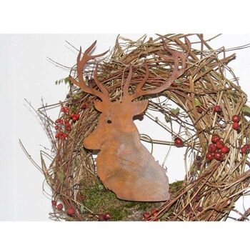 tête de cerf | Décoration de Noël décoration cerf rouille | 50cm x 40cm | pendre 1