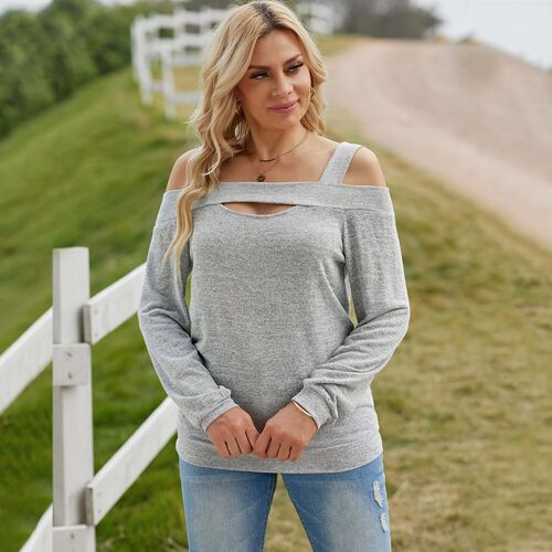 Cold Shoulder Long Sleeve Casual T-Shirt