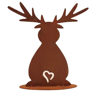 Noël | Figurine de décoration de Noël Moose rouille | 30 cm x 27 cm | sur plaque de sol