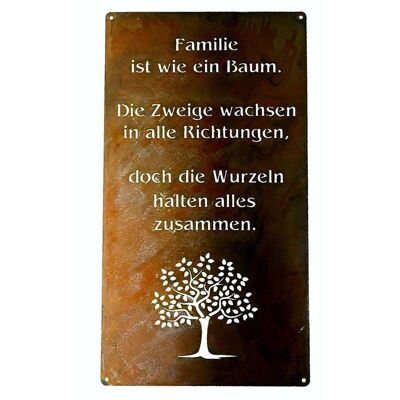 Dekoschild mit Familien Spruch Baum | Garten Rost Schild | 30 cm x 15 cm