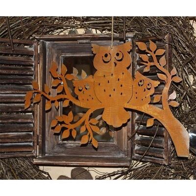 Noble rust garden decoration owls on branch | 50x30cm | to hang