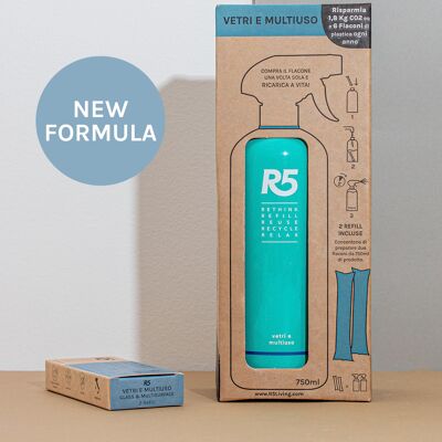 Verre R5 et kit polyvalent | 2 recharges et 1 flacon de 750 ml - MADE IN ITALY