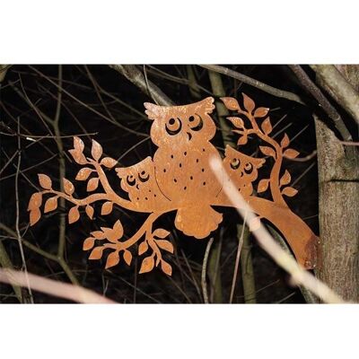 Noble rust garden decoration owls on branch | 50x30cm | to attach to the side