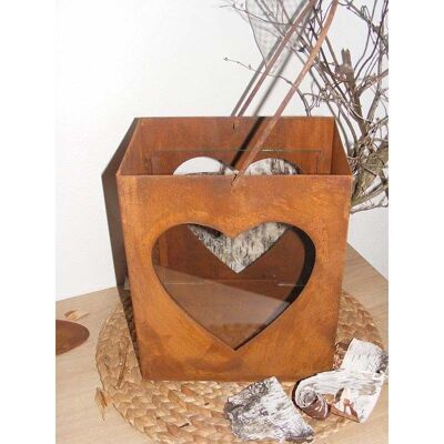 Rusty lantern with heart | 28x23cm | square with glass insert