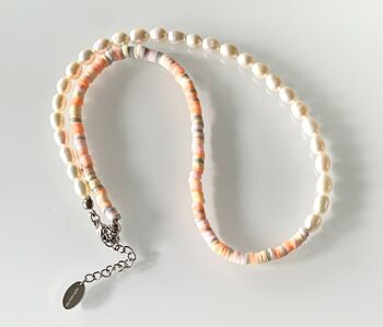 Collier BOHO, perles d'eau douce avec plaques en polymère 40+5cm 1