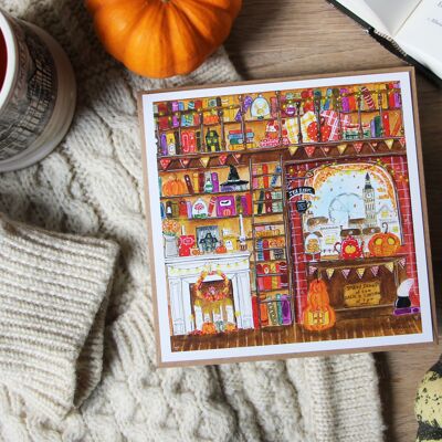 Herbsttag in der Buchhandlung - Postkarte