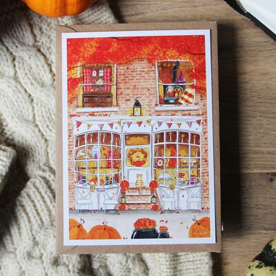 Día de otoño en el salón de té - Postal